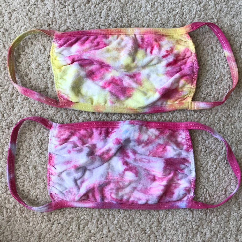 2 tie dye cotton face masks 😷✌️ pink yellow - Picture 3 of 5